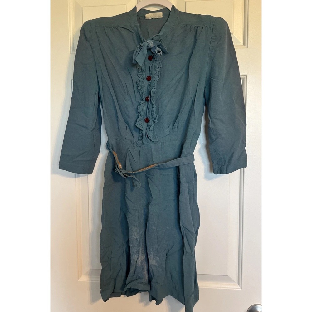 VTG BETTY PETITE Dress Green blue - Belt Size 32"